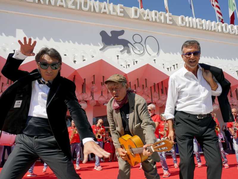 Paolo Rossi, Paolo Jannacci e Giorgio Verdelli a Venezia. Foto ANSA&nbsp;<br />