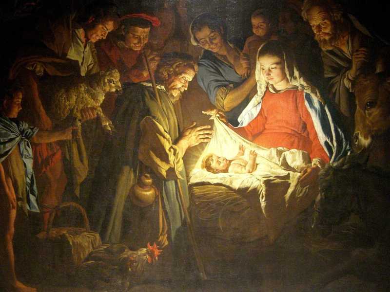 La Nativit&agrave; di Mathias Stomer(1649 ca), olio su tela, 224x 294,5cm&nbsp;si trova nella chiesa dei Cappuccini a Palermo&nbsp;<br />