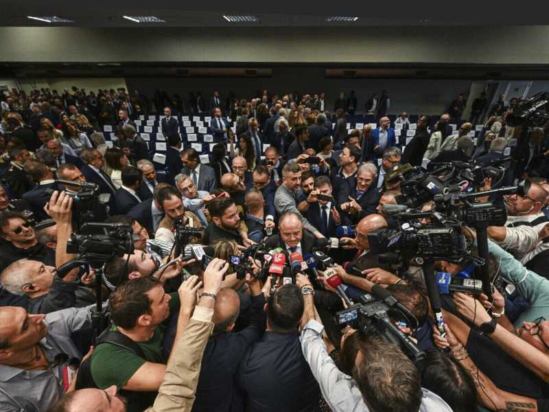 Un momento dell&rsquo;insediamento del neo procuratore di Napoli Nicola Gratteri a Napoli, il 20 ottobre 2023 (foto Ansa)&nbsp;<br />