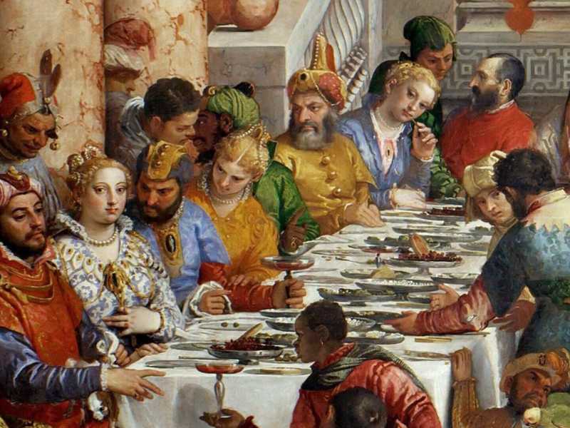 Nozze di Cana (dett.), un dipinto di Paolo Caliari detto il Veronese del 1563, custodito al Louvre di Parigi&nbsp;<br />