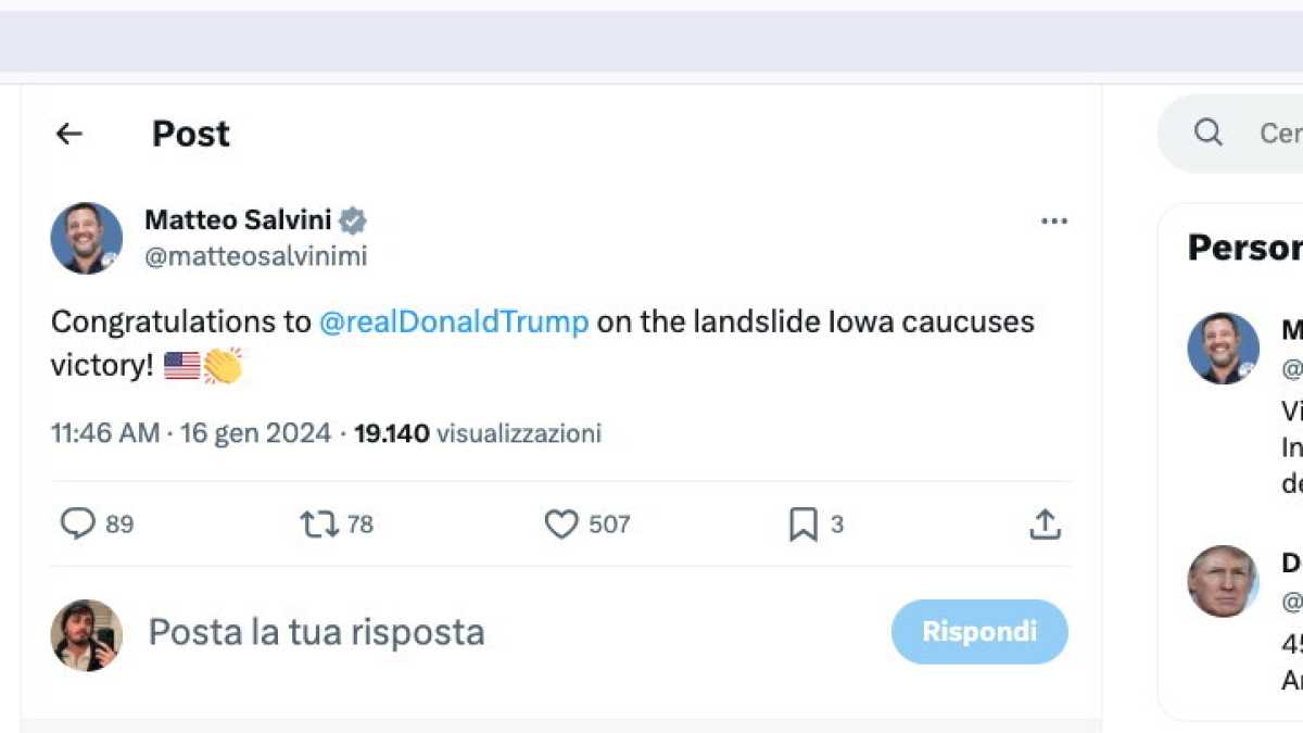 Immagine di Matteo Salvini si congratula con Trump per la vittoria alle primarie in Iowa