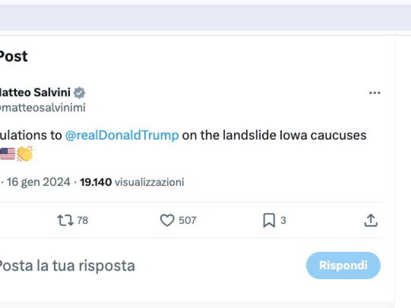 Matteo Salvini si congratula con Trump per la vittoria alle primarie in Iowa
