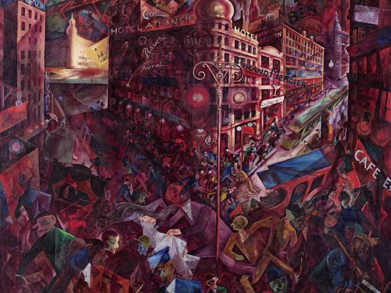 George Grosz, Metropolis 1916 - 1917. Olio su tela. Museo Nacional Thyssen-Bornemisza, Madrid<br />