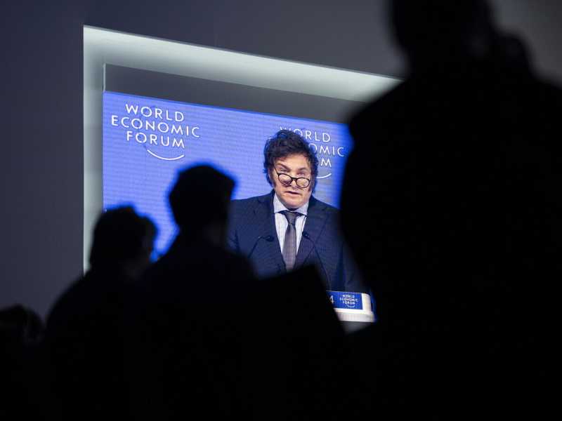 &nbsp;Javier Mileri al forum mondiale dell'economia di Davos - foto Ansa