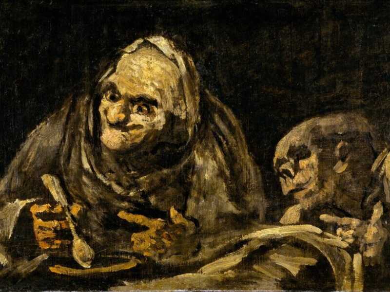 Dos viejos comiendo sopa di Francisco Goya, Olio su muro trasferito su tela, 1819-1823, Museo del Prado &ndash; Madrid&nbsp;<br />