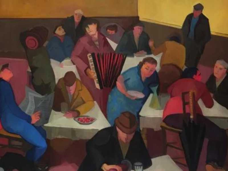 M. Mafai, &ldquo;Osteria romana (Osteria di via Flaminia)&rdquo; (1949-50) olio su tela, cm 200x300&nbsp;<br />
