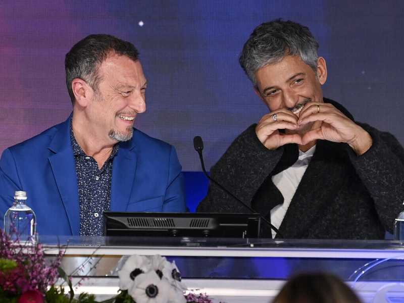  Amadeus e Fiorello alla conferenza stampa per il festival di Sanremo - foto Ansa
