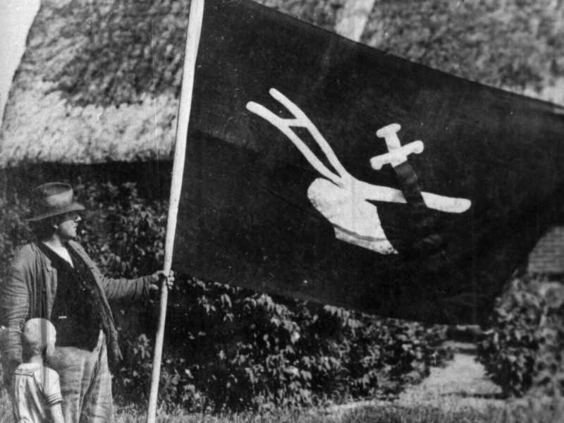 La bandiera del Landvolkbewegung, il Movimento rurale del popolo. Alle sue agitazioni si è ispirato Hans Fallada per il suo romanzo “Bauern, Bonzen und Bomben” <br />