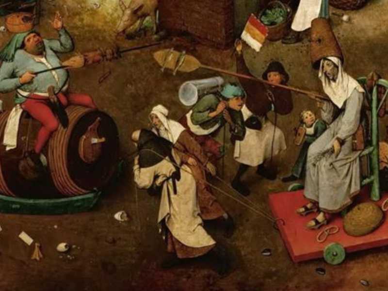 Un dettaglio del dipinto di&nbsp;Pieter Bruegel il Vecchio, "Lotta tra Carnevale e Quaresima"<br />