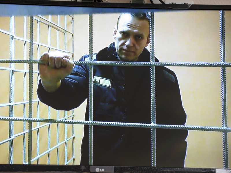 Navalny parla da una prigione in collegamento video durante un'udienza di tribunale a Petushki, in Russia (foto LaPresse/Denis Kaminev)