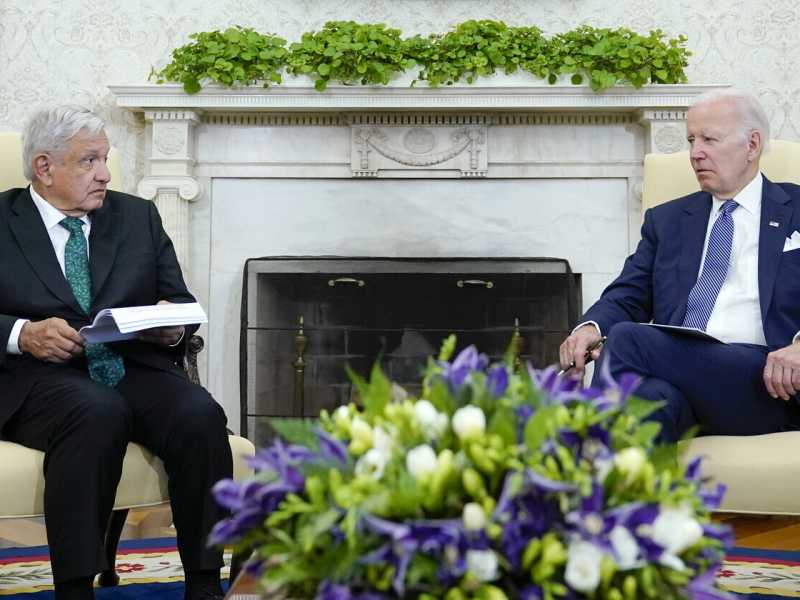 Il presidente americano Biden e  quello messicano Obrador durante un vertice su immigrazione e traffico di Fentanyl (LaPresse)&nbsp;<br />
