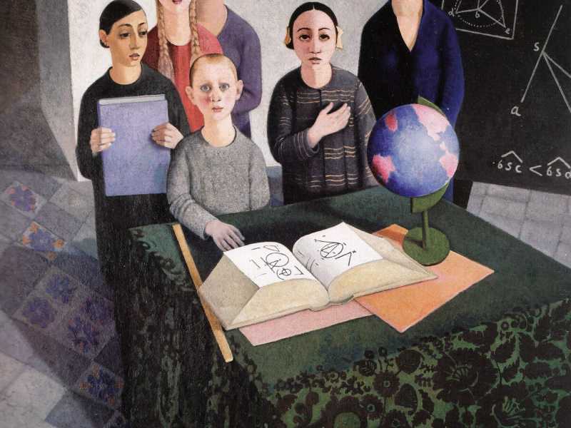 Felice Casorati, “Gli scolari” (1927-1928), olio su tavola. Palermo, Galleria Civica d’Arte Moderna <br />