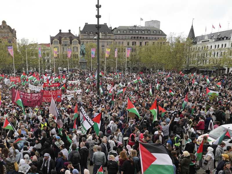 Manifestazione pro-palestinese per l'esclusione di Israele dall'Eurovision a Malmo, Svezia&nbsp;<br />