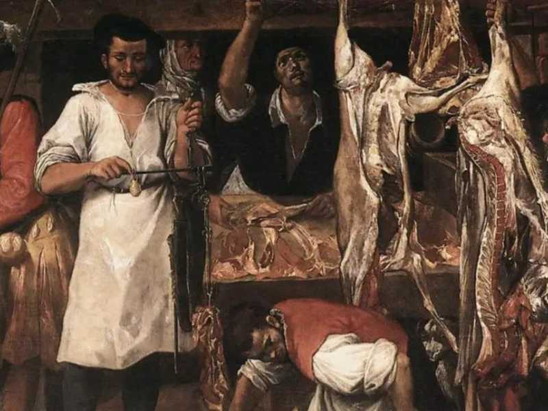Annibale Carracci, La bottega del macellaio, 1585 c., olio su tela, cm. 185&times;266, Christ Church, Oxford<br /><br />&nbsp;<br />