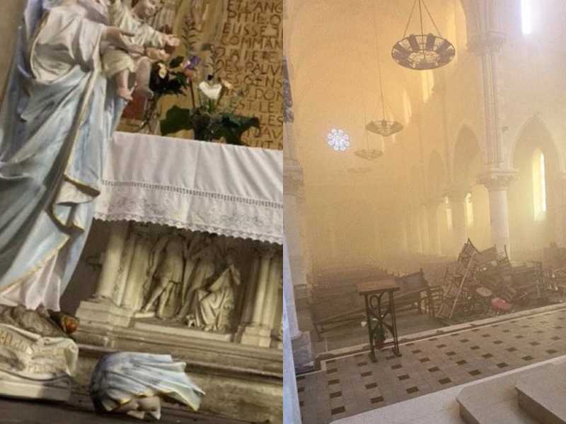 La chiesa vandalizzata - foto da Twitter&nbsp;