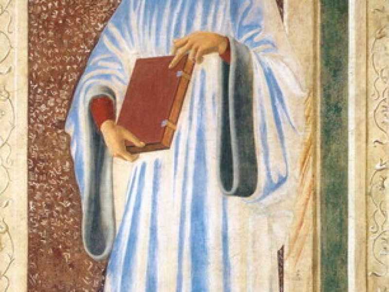 Andrea del Castagno, Giovanni Boccaccio, particolare del Ciclo degli uomini e donne illustri, affresco, 1450, Galleria degli Uffizi, Firenze (Wikimedia)&nbsp;<br />