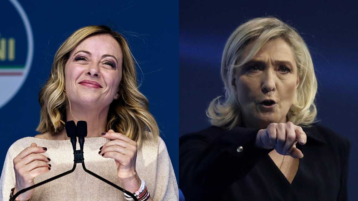 Immagine di Giorgia Meloni e Marine Le Pen: due donne di destra, ma tutt’altro che gemelle