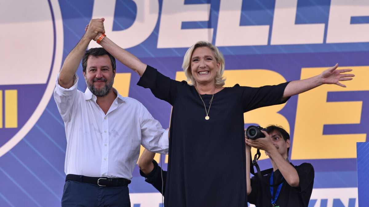 Immagine di Le Pen contro la politica europea sui migranti che piace a Meloni