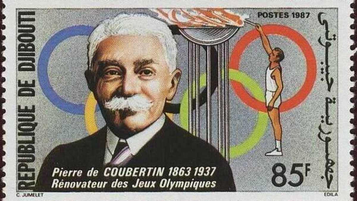 Immagine di Parigi ingrata con Pierre de Coubertin, il fondatore dei giochi olimpici moderni