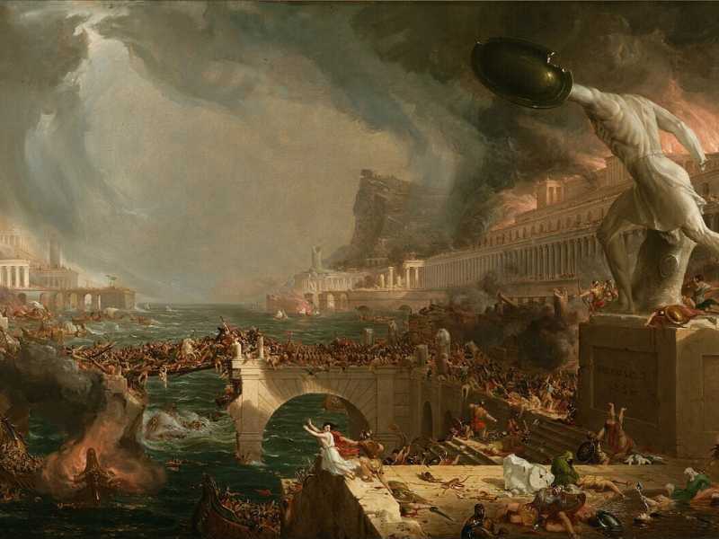 Thomas Cole, “Distruzione”, dal ciclo di dipinti “Il corso dell’Impero”, 1836 (Wikipedia) <br />