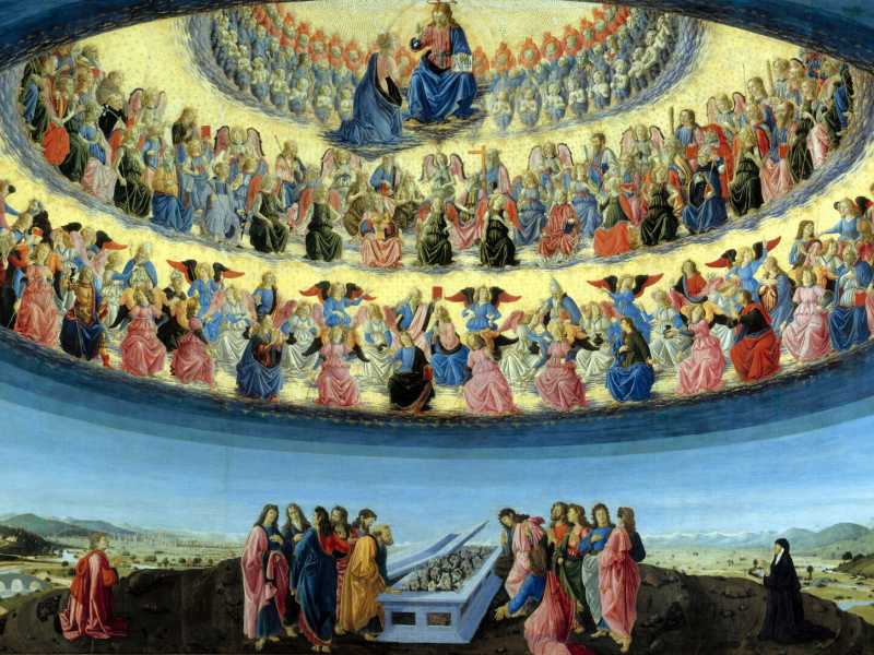 Francesco Botticini, Assunzione della Vergine (1475-76 circa), tempera su tavola,The National Gallery, Londra. Wikimedia Commons <br />