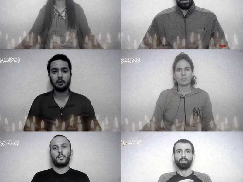 Un frame del filmato pubblicato da Hamas dei sei ostaggi assassinati, i cui corpi sono stati recuperati dall'Idf a Rafah, nel sud di Gaza, 2 settembre 2024 - foto Ansa