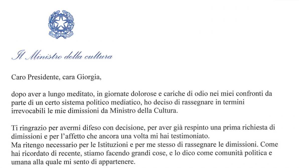Immagine di Ecco la lettera di dimissioni di Gennaro Sangiuliano