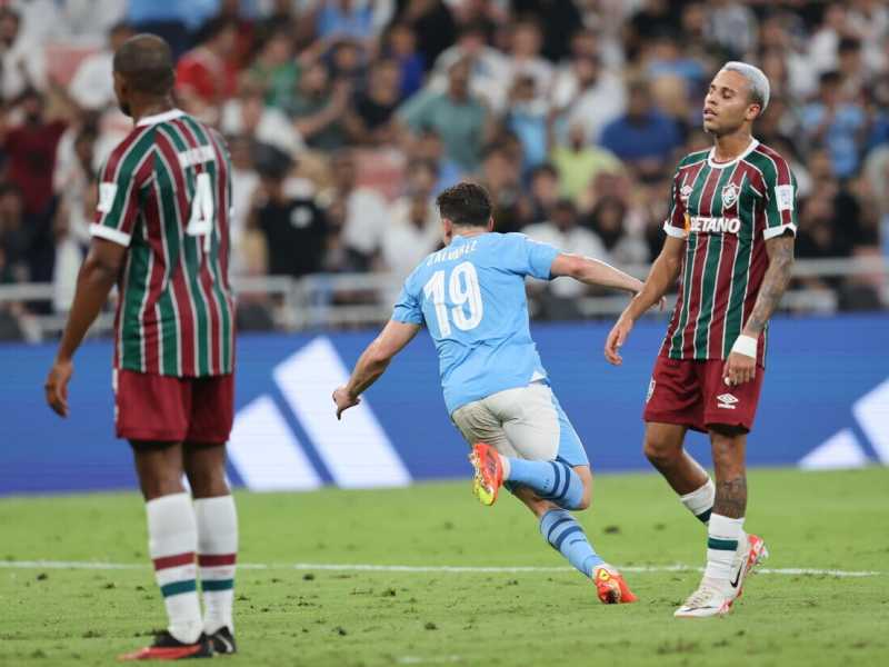 L'esultanza dei Julian Alvarez dopo aver segnato il gol del 4-0 del Manchester City contro il Fluminense (foto Epa, via Ansa) <br />