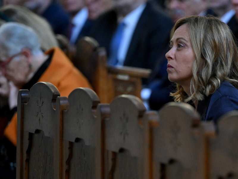 Giorgia Meloni al Ghetto Ebriaco per la cerimonia commemorativa del 7 ottobre - foto Ansa