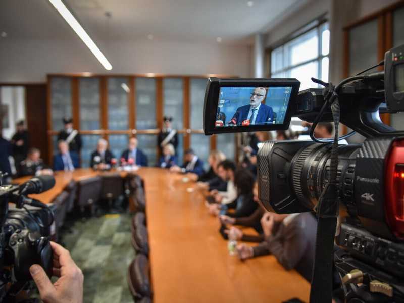 &nbsp;La conferenza stampa della procura di Milano (Foto Ansa)