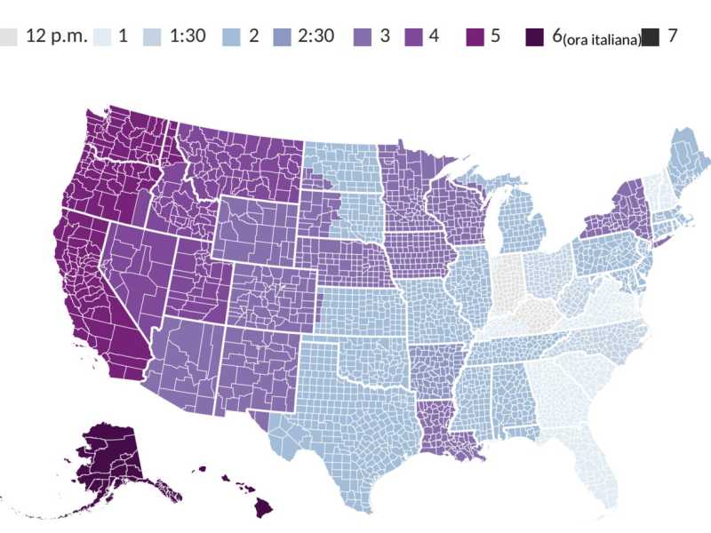Gli orari di chiusura dei seggi in America, stato per stato