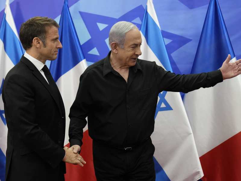  Emmanuel Macron in visita in Israele incontra Netanyahu nell'ottobre 2023 (LaPresse)<br />