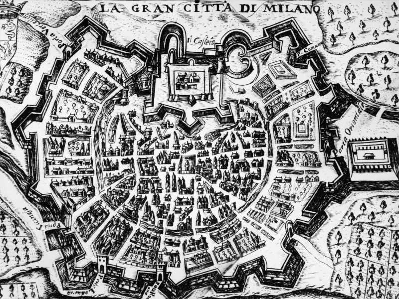 "La grande citt&agrave; di Milano", incisione del XVII secolo. (Foto di DeAgostini/Getty Images)&nbsp;<br />