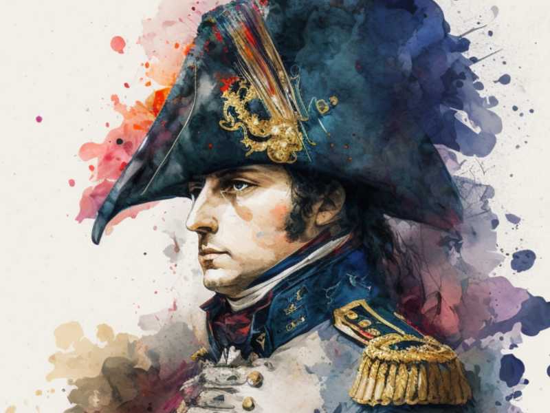 Napoleon in watercolour (Midjourney AI, prompted by Netha Hussain, via Wikimedia commons)&nbsp;<br />