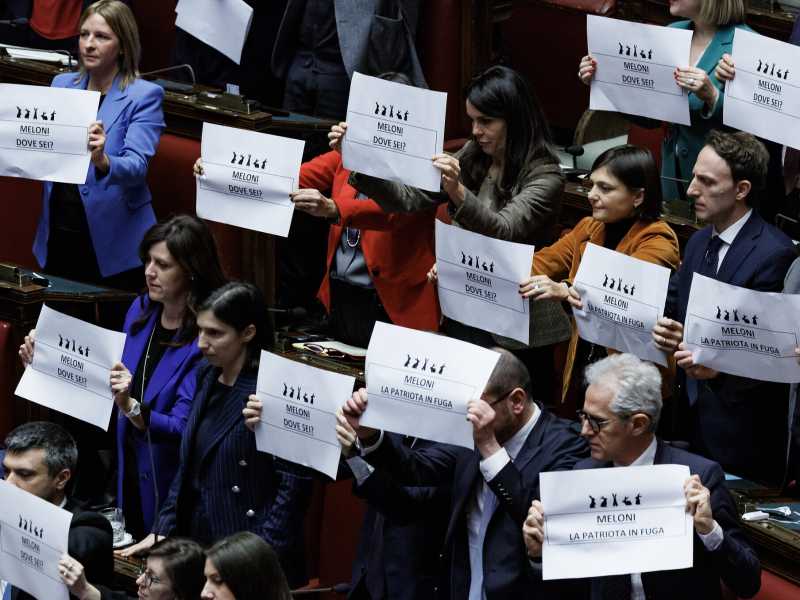 Protesta del Pd alla Camera durante l’informativa dei ministri Nordio e Piantedosi sul caso Almasri (Foto Roberto Monaldo / LaPresse) <br />