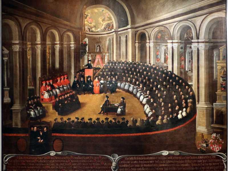 E. Naurizio, <em>Congregazione generale del Concilio di Trento in S.M. Maggiore</em>, dipinto, 1633 (Wikipedia Commons)