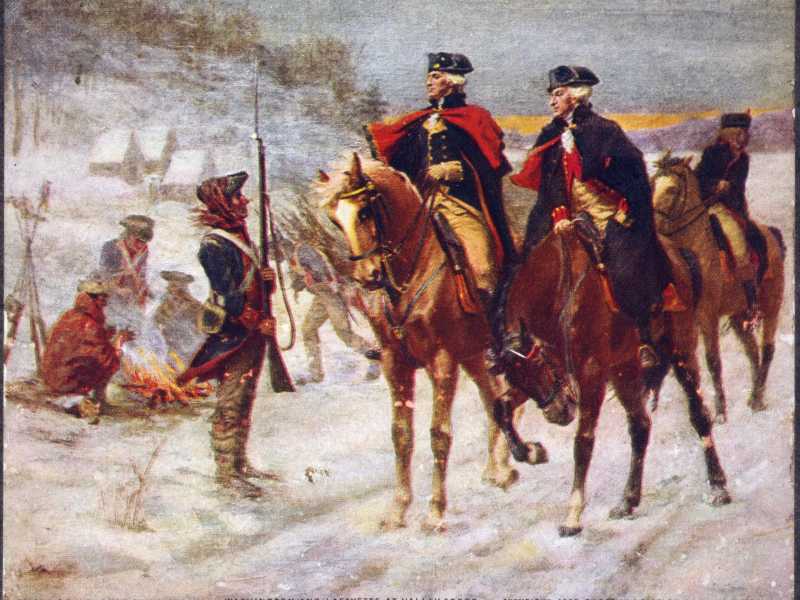 Una raffigurazione di La Fayette (a destra) e Washington a Valley Forge (Wikipedia)&nbsp;<br />