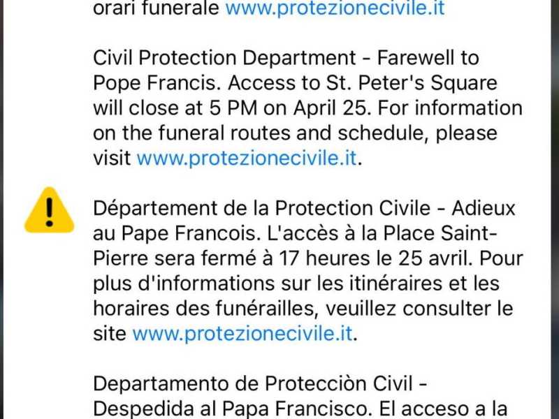 L'alert che ha fatto suonare i telefoni e spaventato i romani: “Piazza San Pietro chiuderà alle 17”