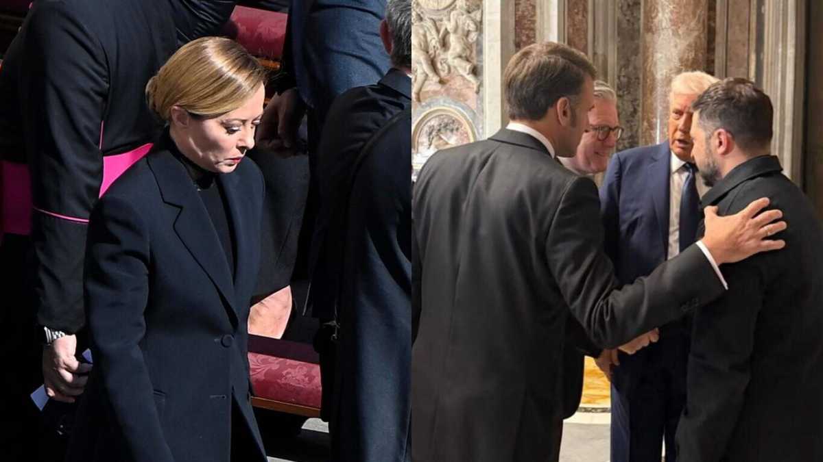 Immagine di Meloni e la diplomazia del sagrato. Resta fuori dalla foto con i quattro, poi vede Zelensky