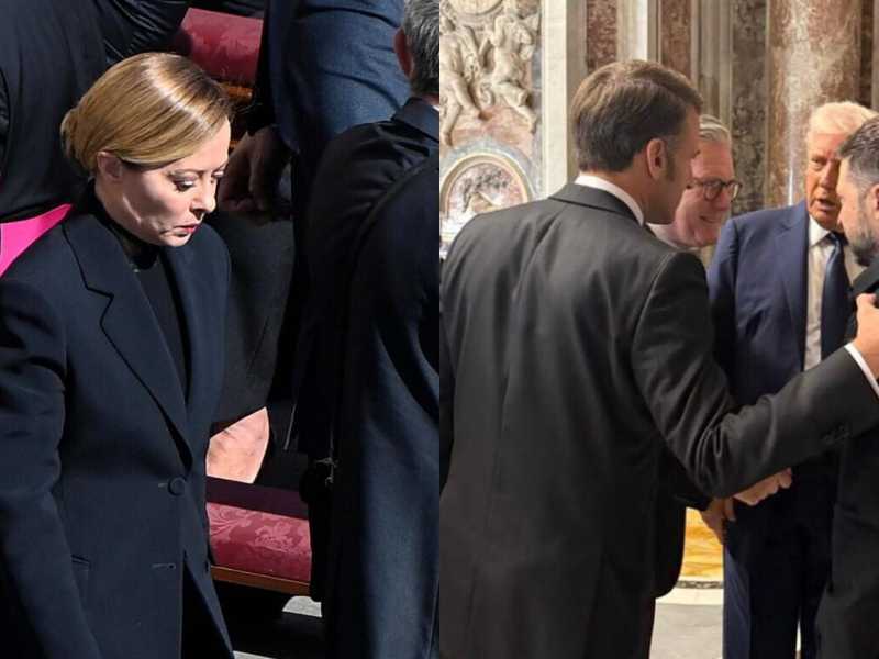 Meloni e la diplomazia del sagrato. Resta fuori dalla foto con i quattro, poi vede Zelensky