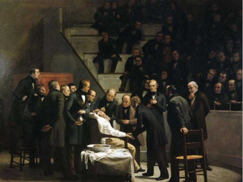 Robert C. Hinckley, &ldquo;La prima operazione con l&rsquo;etere&rdquo;, olio su tela, tra il 1882 e il 1893&nbsp;<br />