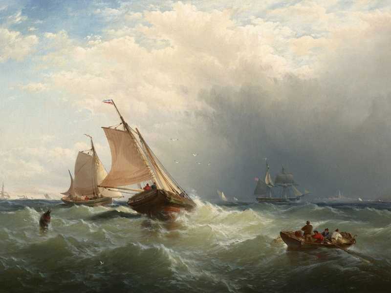 <span class="css-1jxf684 r-bcqeeo r-1ttztb7 r-qvutc0 r-poiln3">Edward Moran - "Squally Weather off North Haven, Bay of Fundy" (1859)</span>