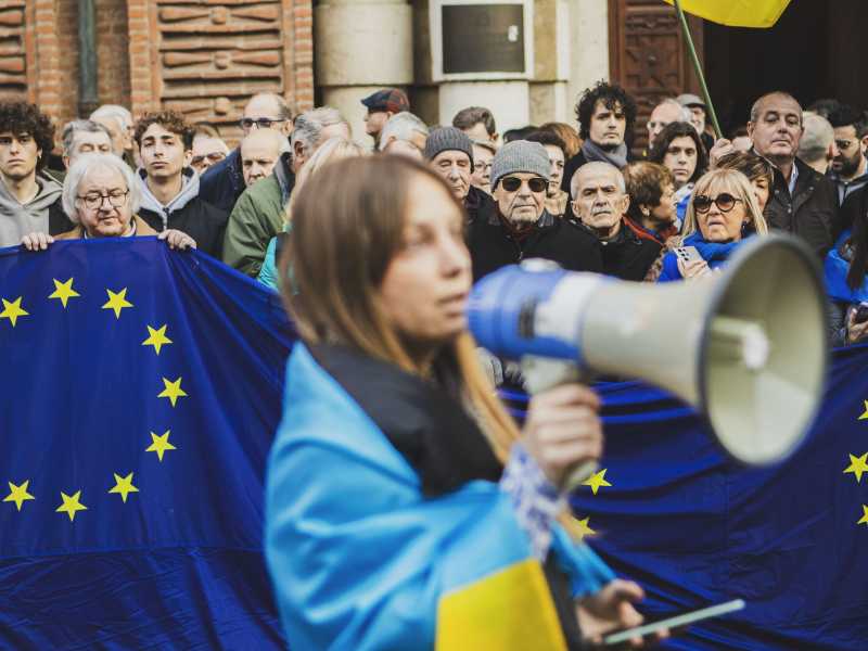 Marzo 2025, Torino, manifestazione a sostegno dell’Ucraina e di Zelensky (LaPresse) <br />