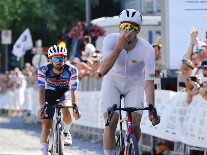 La vittoria di Filippo Conca a Gorizia. Il lombardo ha vinto i campionati italiani 2025 di ciclismo (foto Federciclismo)