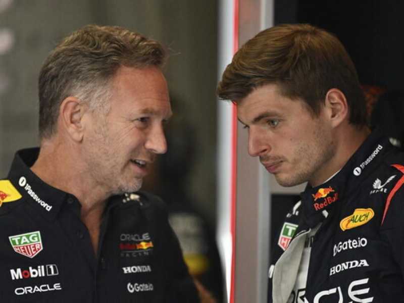 Christian Horner con Max Verstappen (foto Ap, via LaPresse)