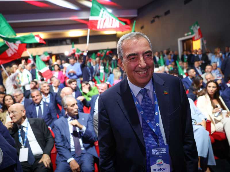 Gasparri durante il Berlusconi Day a Paestum nel 2023 (foto Alessandro Garofalo/LaPresse)&nbsp;<br />
