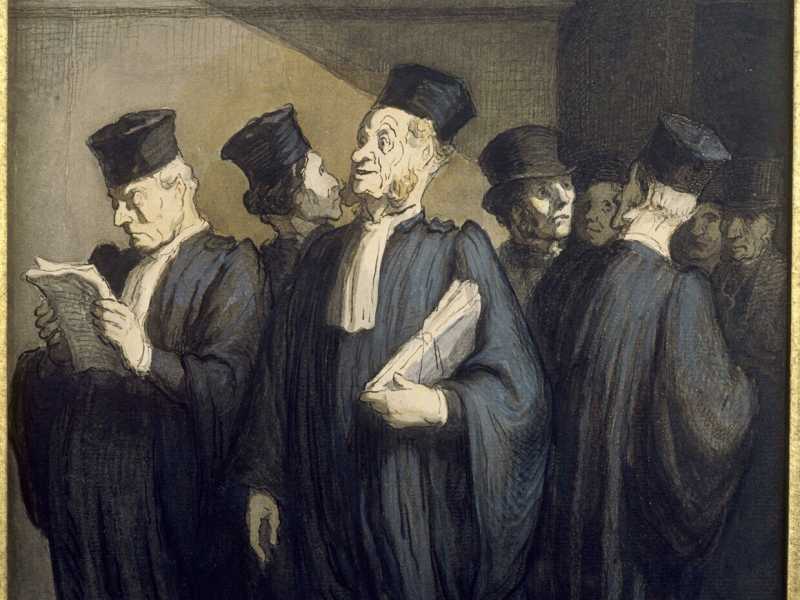 Honor&eacute; Daumier, &ldquo;Prima dell&rsquo;udienza&rdquo;, inchiostro e acquarello su carta, 1860-65&nbsp;<br />