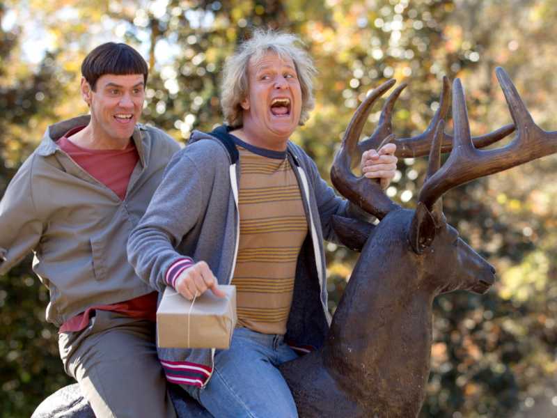 Pare che Jim Carrey sia la personificazione del cringe. Qui con Jeff Daniels in una scena di &ldquo;Dumb and Dumber&rdquo; (1994)&nbsp;<br />