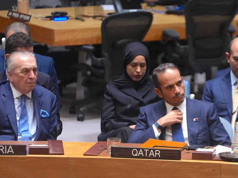  Il premier del Qatar al Thani al Consiglio di Sicurezza dell'Onu giovedì (foto Getty)