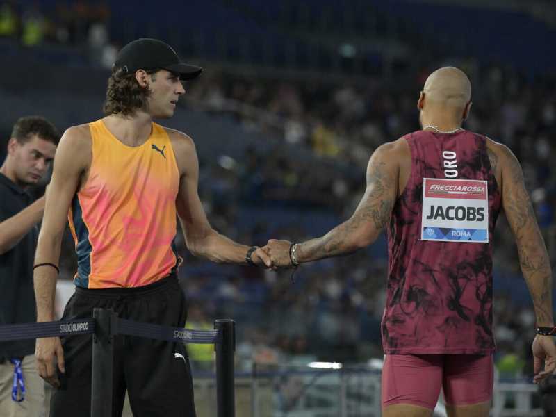 Gianmarco Tamberi e Marcell Jacobs durante la tappa di Roma della Diamond League (foto LaPresse)<br />&nbsp;<br />